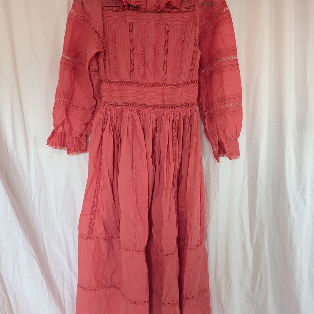 Doen Coral Pink Boho Lace-Trim Dress - Picture 3 of 7